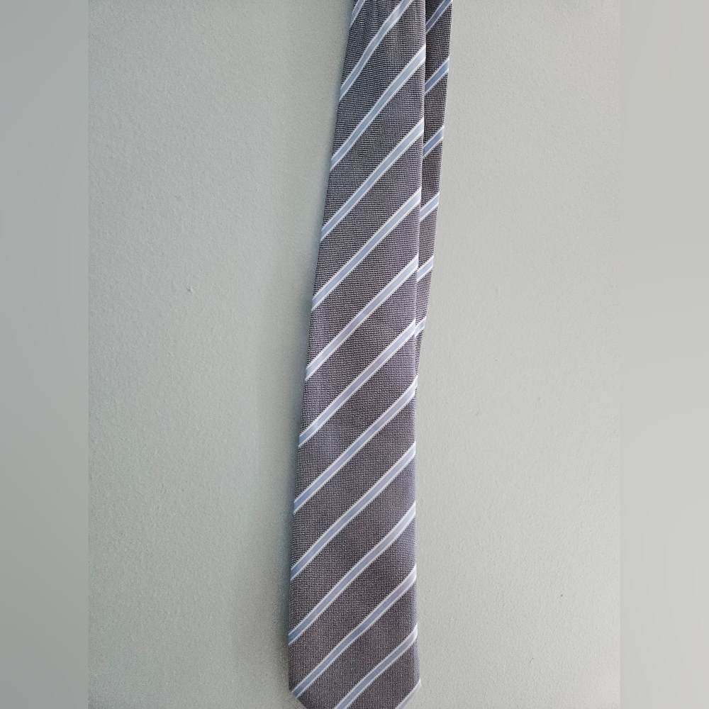 Kailong Handmade Silk Tie Striped Blue Grey Professional Business Classic Preppy